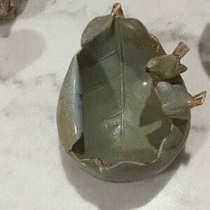 Studio Art Leaf-Shaped Ceramic Dish with Bird Accents Succulents Bird Bath